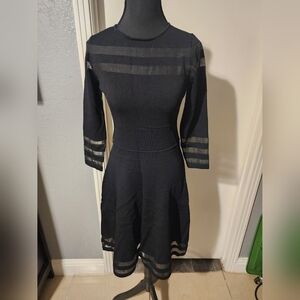 Eliza J black long sleeve mesh panel dress. Size s